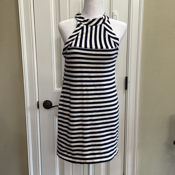 💙BEC & BRIDGE navy stripe halter style mini  dress.  6 - Picture 1 of 5